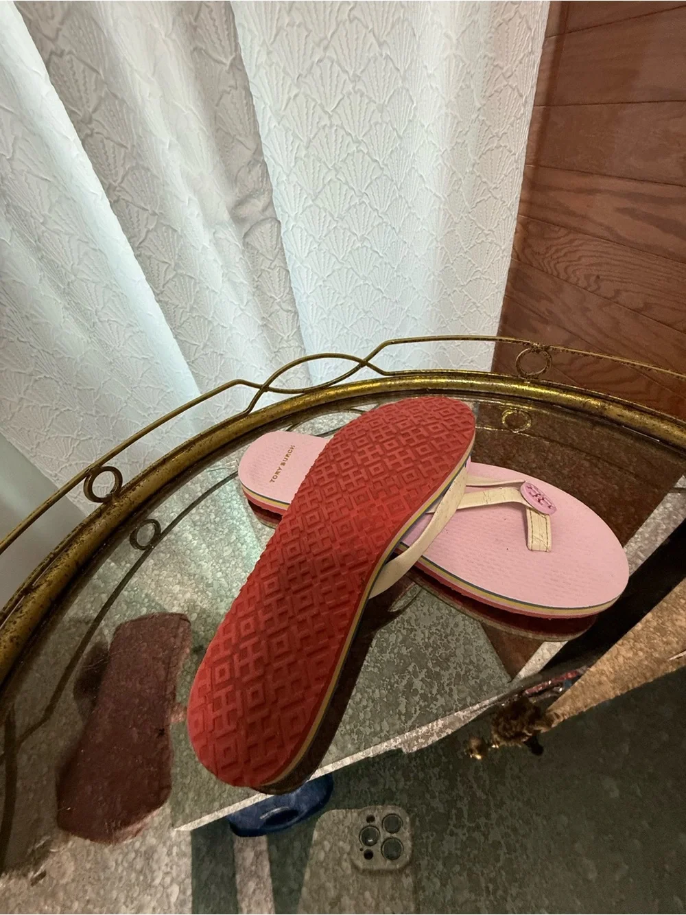 Tory Burch Pink Flip Flop Sandals with Lime Straps